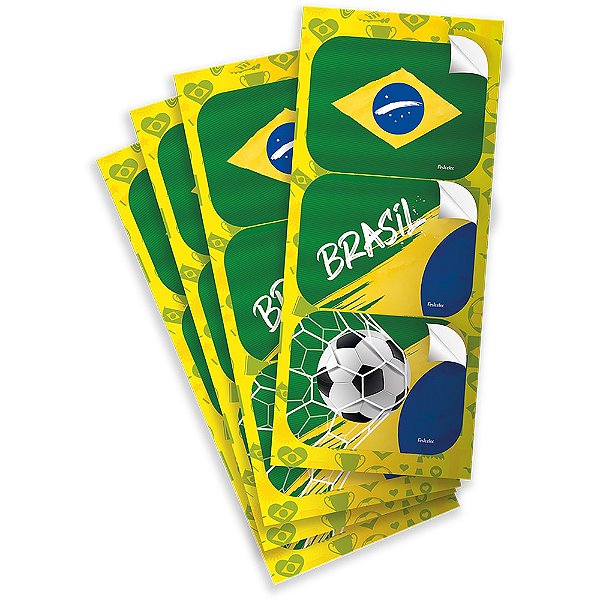 Adesivo Decorativo Retangular Copa do Mundo 2022 Brasil Cartela Com 12
