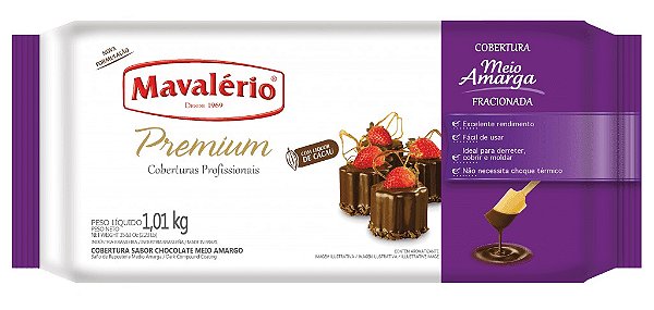 Cobertura Em Barra Premium Fracionada Mavalério Chocolate Meio Amarga 1,01KG R.9233 Unidade