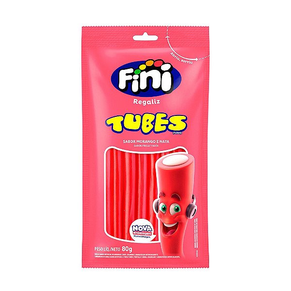 Bala Tubes Fini Sabor Morango 80 Gramas Unidade