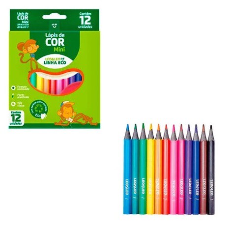 Lápis de Cor Mini Eco Leoleo R.4225 Com 12 Cores Sortidas