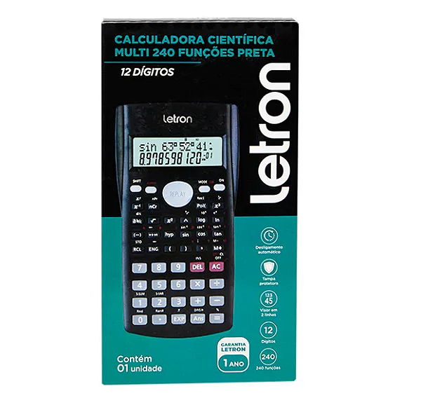 Calculadora Científica Letron Leonora Preta Multi 240 Funções R.99324 Unidade
