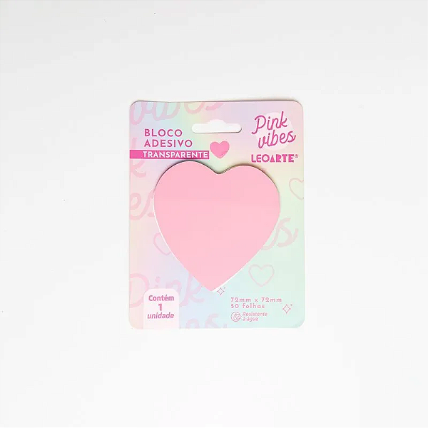 Bloco Adesivo Leonora Pink Vibes Transparente Coração 7,2cm x 7,2cm R.91148 Bloco Com 50 Folhas