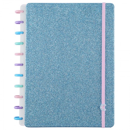 Caderno inteligente Let's Glitter Ocean Blue Tamanho Grande ( 20 cmx 27cm) Com 80 Folhas (60 Pautadas + 20 Lisas)  90 Gramas  R.CIGD4136 - A Unidade