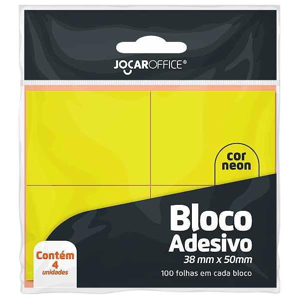 Bloco Adesivo para Recado Leo&Leo Amarelo Neon 38x50mm c/4 Blocos – Ref. 10157