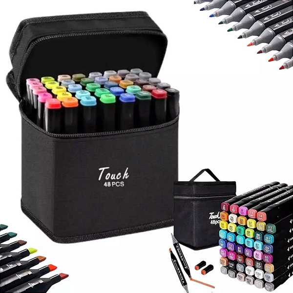 Kit Marcador Touch Caneta Ponta Dupla p/ Bobbie Goods c/48 Cores Estojo (MKB-48)