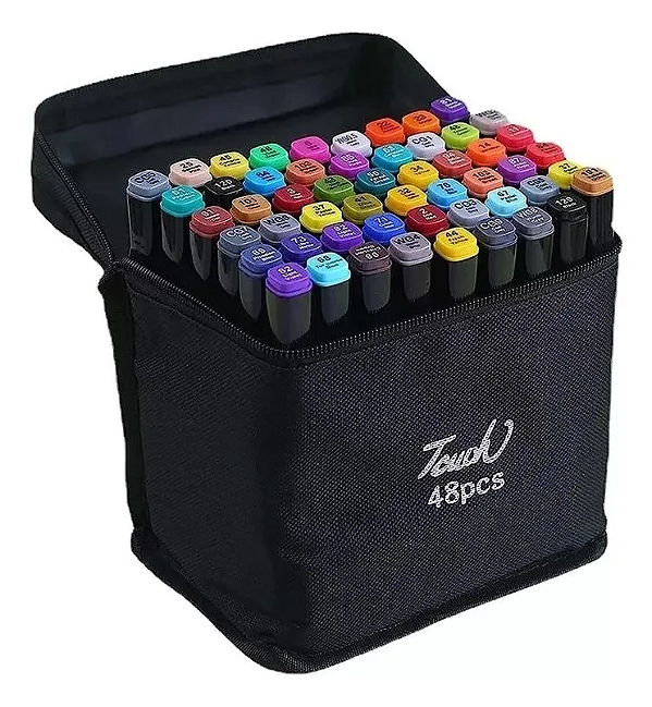 Kit Marcador Touch Caneta Ponta Dupla p/ Bobbie Goods c/48 Cores Estojo (MKB-48)
