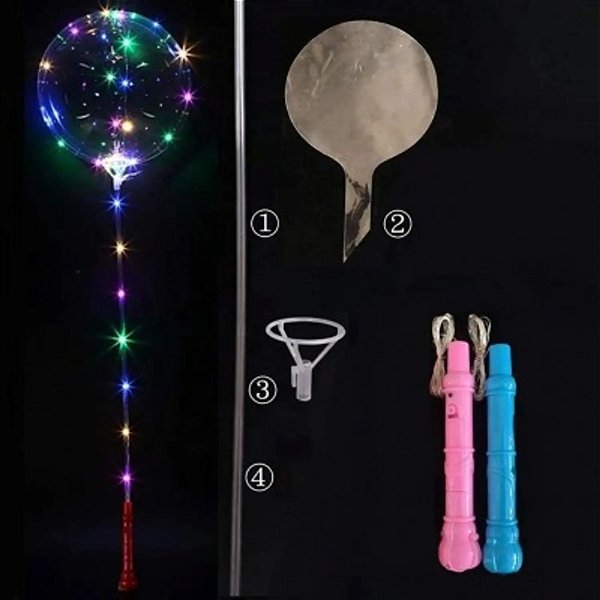 Kit Balão Bubble Transparente Com Led Colorido 18''( 45cm) e Bastão Aproximadamente 55 Comprimento Transparente Com Base Na Cor Sortida Para Festa Unidade