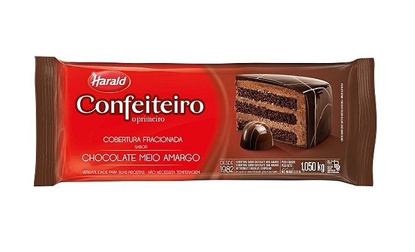 Cobertura Chocolate Barra Harald Confeiteiro Meio Amargo 1,050kg R.102071 Unidade