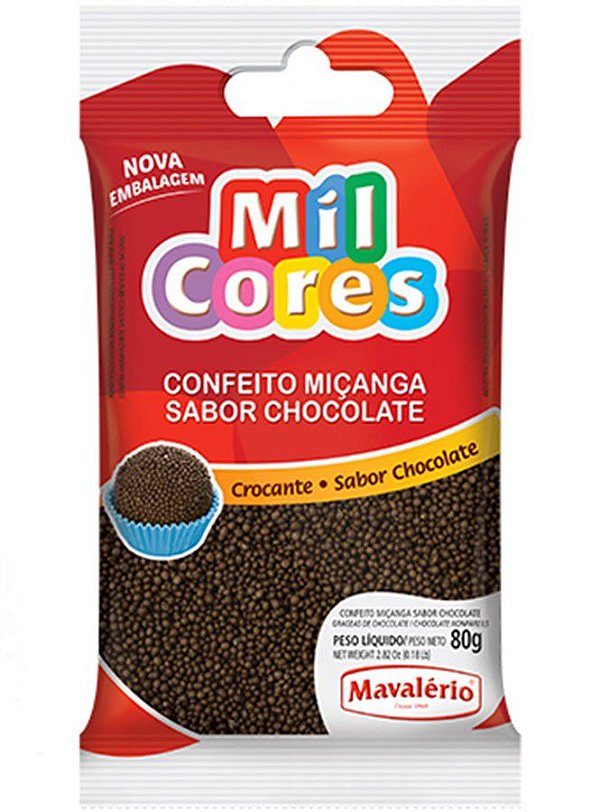 Confeito para Doces Mavalério Miçanga Chocolate Mil Cores 80 Gramas R.04760 Unidade