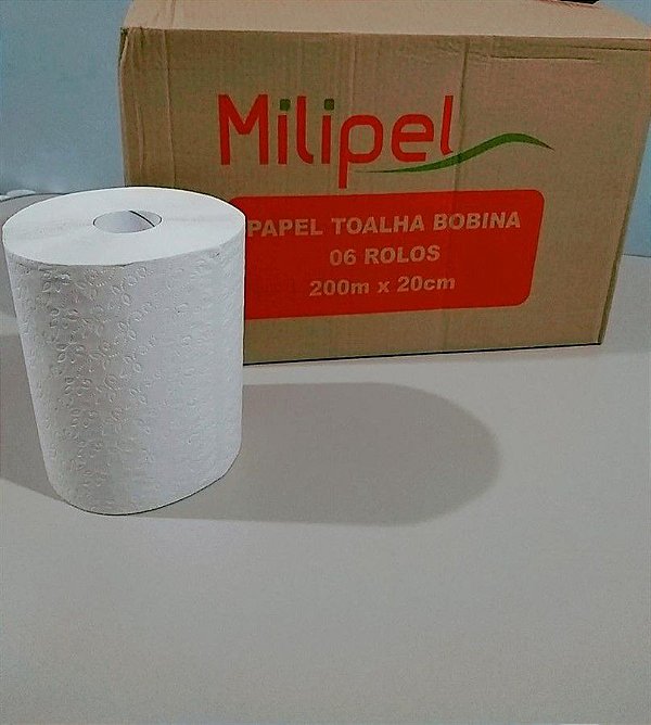 Toalha de Papel Milipel Bobina Premium Celulose 200 Metros Com 6 Rolos