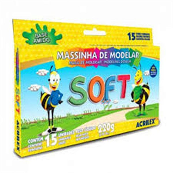 Massinha de Modelar Acrilex Soft 180 Gramas R.07312 Com 12 Cores