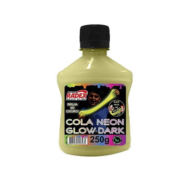 Cola Slime Glow Dark Radex Amarelo Neon Fluor 250 Gramas R.7580 Unidade