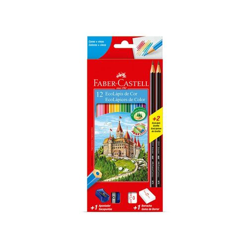Lápis De Cor Ecolapis Faber Castell Kit Com 12 Cores Sortidas R.120112+2N
