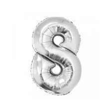Balão Metalizado Número 8 Prata 40Cm Unidade