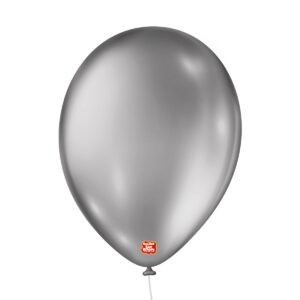 Bola Látex Lisa São Roque Metallic Balloons Prateado Número 9 Com 25