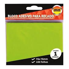 Bloco Adesivo para Recado Jocar Cor Verde 76mmx76mm R.91119 Com 100 Folhas