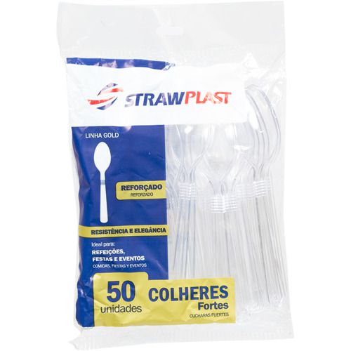 Colher Plástica Refeição Forte Strawplast Cristal R.Csc641 Com 50