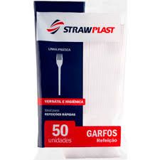 Garfo Descartável Plástico De Refeição Leve Strawplast Branco R.Gsb502 Com 50