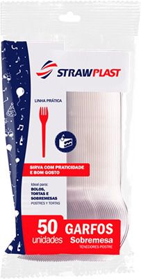 Garfo Descartável Plástico Sobremesa Strawplast Cristal R.Gsc521 Com 50