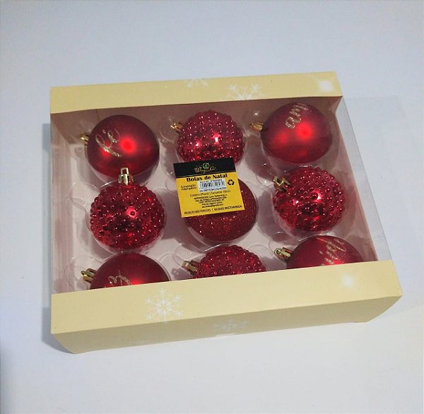 Bola de Natal 6cm Cor Vermelha R.ntb85003 Pacote Com 09 Unidades