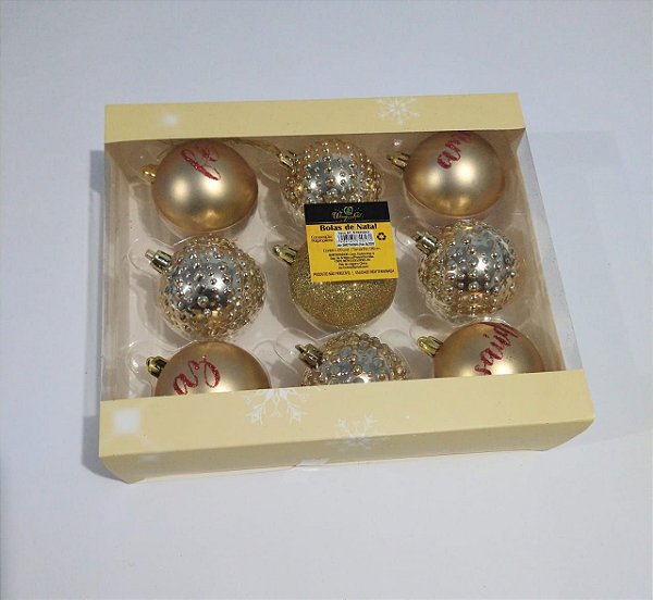 Bola de Natal 6cm Cor Dourada R.ntb85003 Pacote Com 09 Unidades