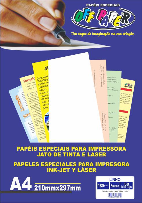 Papel Especial Off Paper Linho Branco A4 180GR Pacote Com 50 Folhas