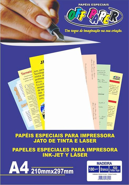 Papel Especial Off Paper Madeira Branco A4 180gr Pacote Com  50 Folhas