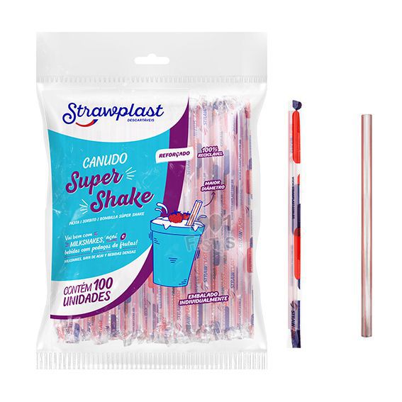 Canudo Plástico para Milk Shakes Strawplast R.cs327/470 Pacote Com 100