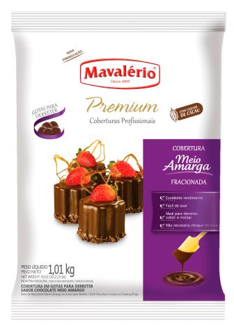 Cobertura Chocolate em Gotas Premium Mavalério Choclate Meio Amargo 1,01Kg R.04432 Unidade