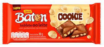 Tablete Baton Garoto Chocolate ao Leite Cookie Com Pedacinhos de Biscoito 90 Gramas Unidade