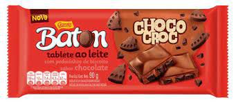 Tablete Baton Garoto Chocolate Choco Croc Com Pedacinhos de Biscoito Sabor Chocolate 90 Gramas Unidade