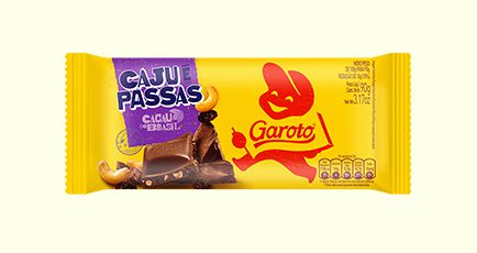 Barra de Chocolate Ao Leite Garoto Cajú e Passas 90 Gramas Unidade