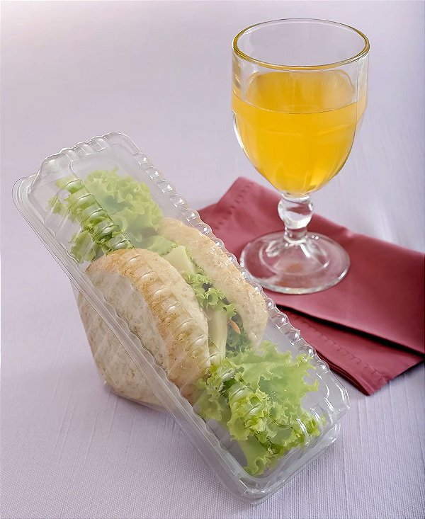 Embalagem Galvano Millenium Cristal para Sanduíche Com Tampa Articulada G560 Unidade