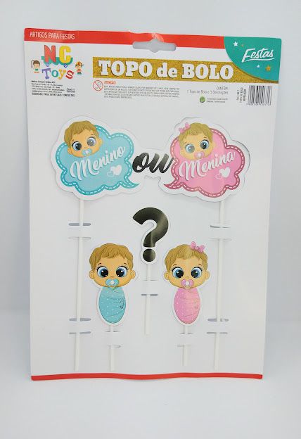 Topo De Bolo Nc Toys Revelação - Menino ou Menina Composto por 1 Topo Principal 24cm + 3 Decorações Menores 10cm R.967