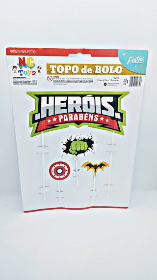 Topo De Bolo Nc Toys Heróis - Parabéns Composto 1 Topo Principal 24cm + 3 Decorações Menores 10cm R.9610