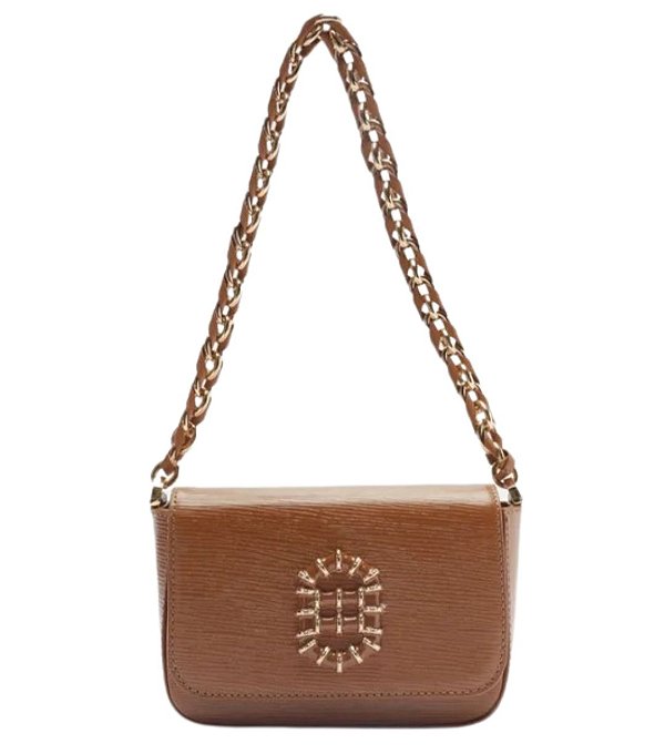 Bolsa Marrom Couro Pequena Metal Resinado • AREZZO