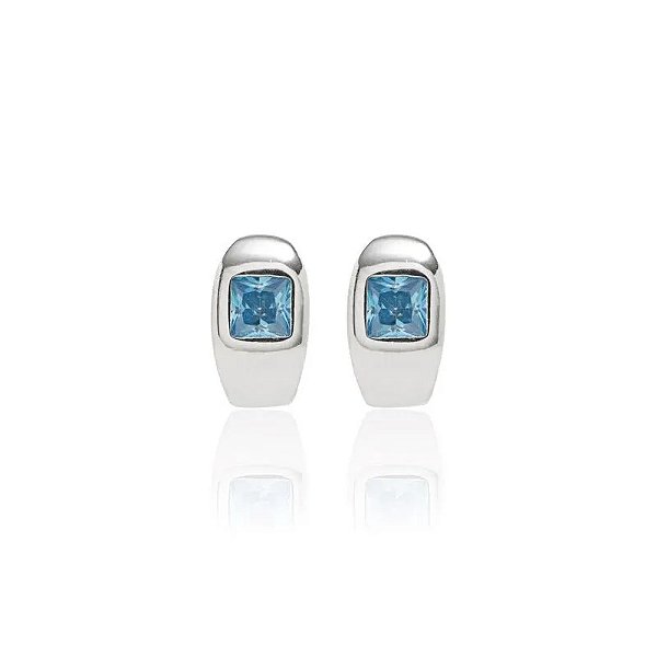 Brinco Argola com Quadrado de Cristal Topázio Azul - Prata 925 • SANTA PRATA