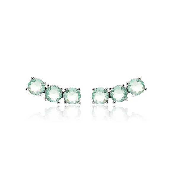 Brinco Ear Cuff Cristal Paraíba Redondos - Banho de Ródio Branco • SANTA PRATA