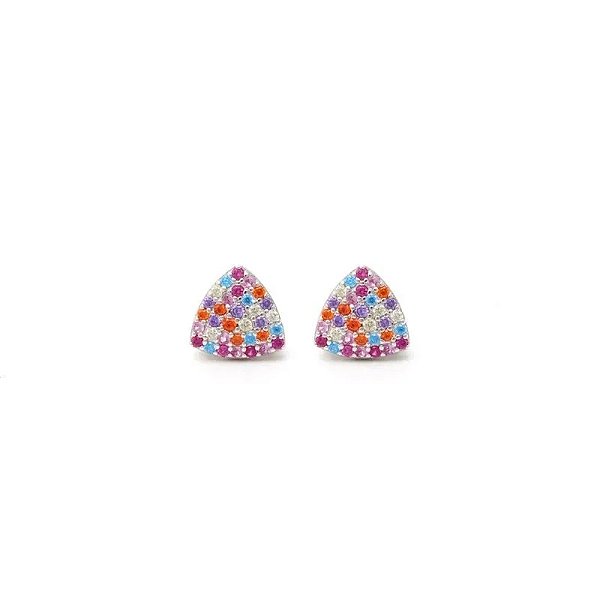 Brinco Triângulo Cravejado Zircônia Colorida Prata 925 • SANTA PRATA