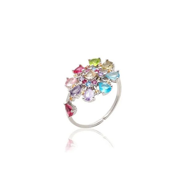 Anel flor cristal peridoto prata 925 • SANTA PRATA