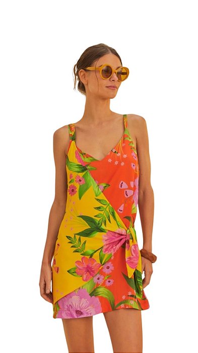Vestido Curto Estampado Floral Laranja • FARM