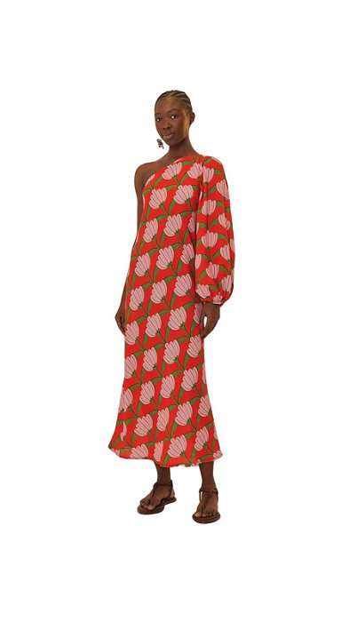 Vestido Ombro Só Banana Deco Vermelho Escarlate • FARM