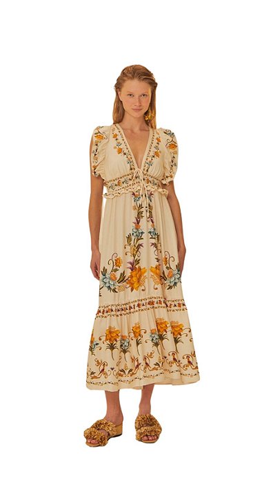 Vestido Longo Estampado Delicadeza De Verão • FARM