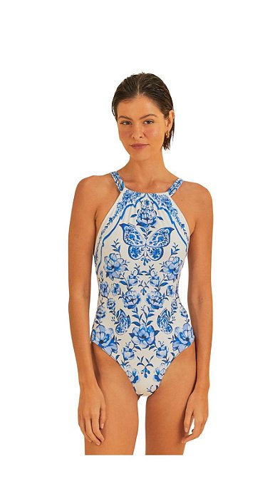 Maiô Localizado Estampado Jardim De Porcelana • Farm Branco