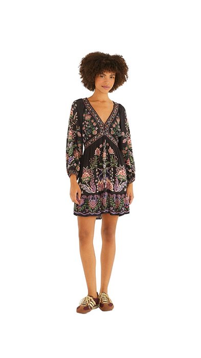 Vestido Curto Jardim Maravilhoso • Farm Preto