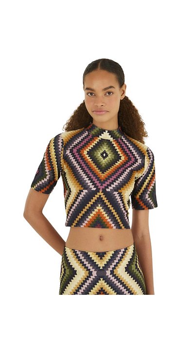 Blusa Cropped Estampada Pretti • Farm Preto