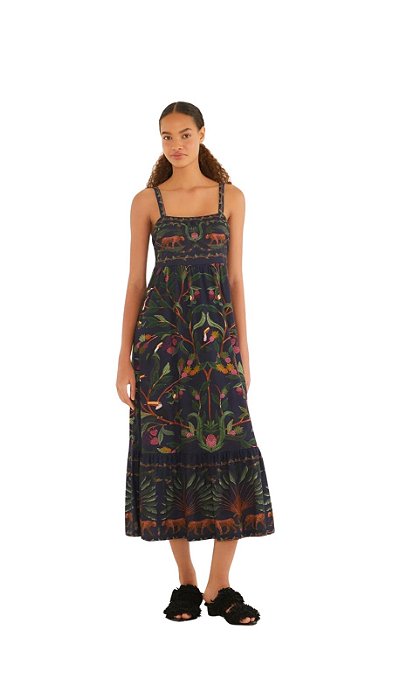 Vestido Midi Estampado Floresta Doce • Farm Azul