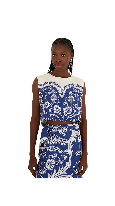 Blusa Quadrada Estampada Santorini • Farm Branco