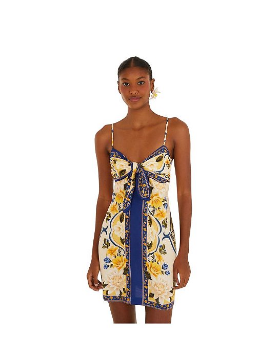 Vestido Curto Lenço Estampado Flor Do Rio • Farm Azul