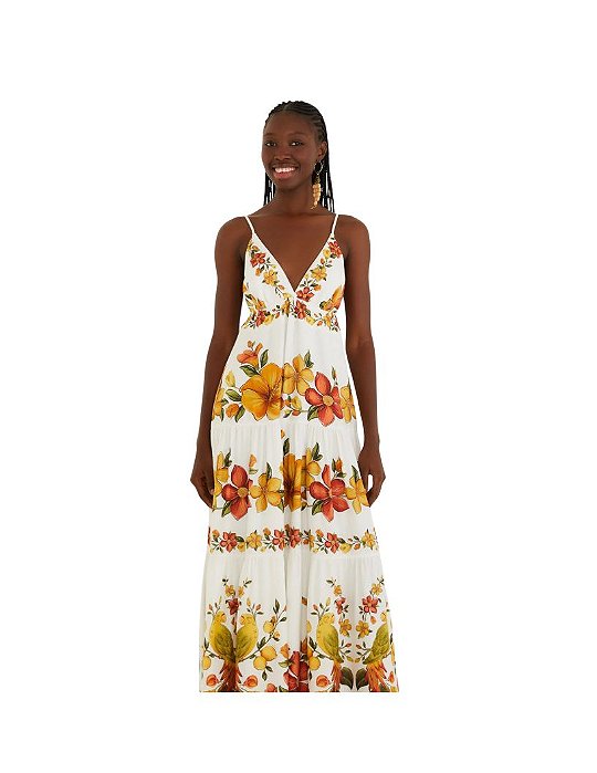 Vestido Longo Estampado Bosque Chic • Farm Branco